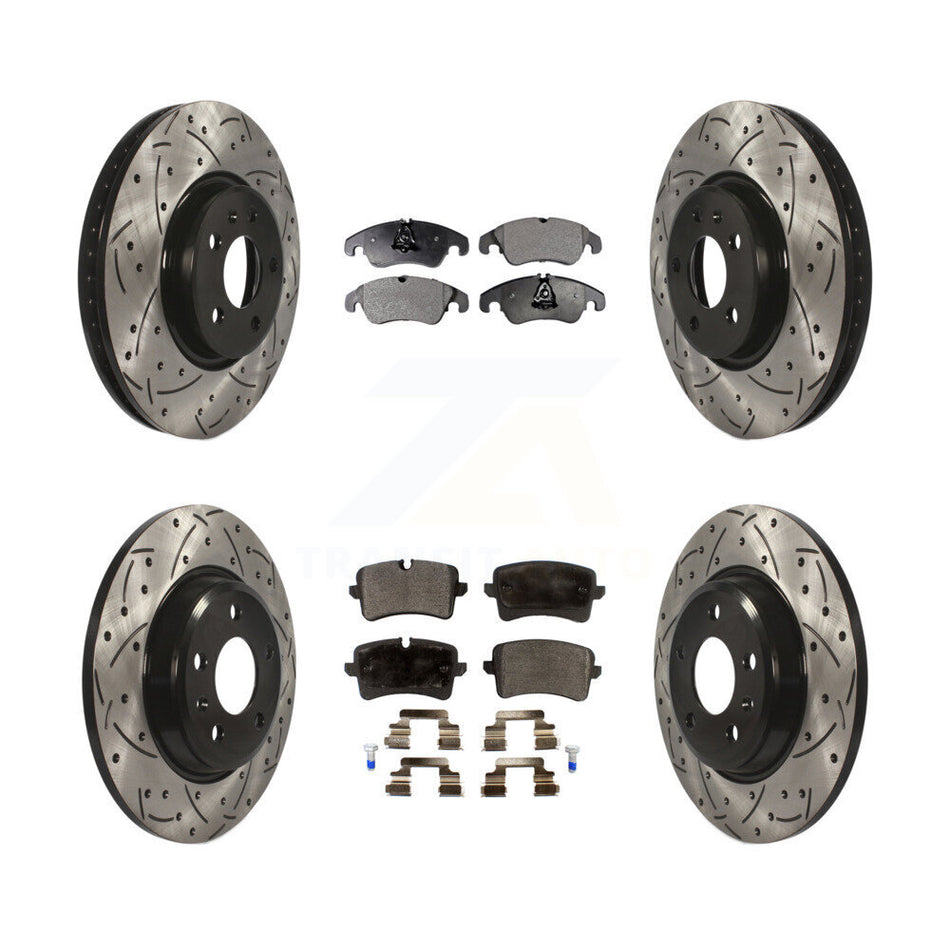 Front Rear Coated Drilled Slotted Disc Brake Rotors And Semi-Metallic Pads Kit For 2013 Audi A6 With 320mm Diameter Rotor KDF-100370