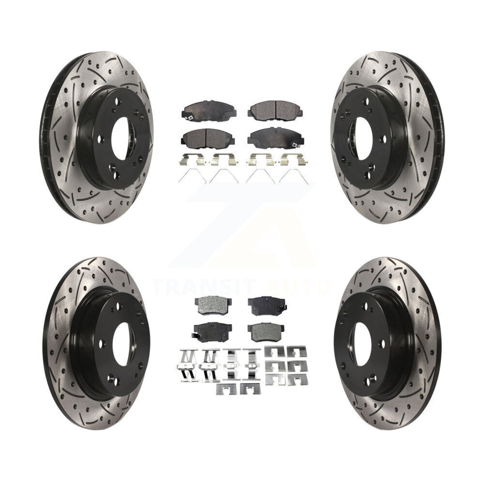 Front Rear Coated Drilled Slotted Disc Brake Rotors And Semi-Metallic Pads Kit For Honda Civic KDF-100373