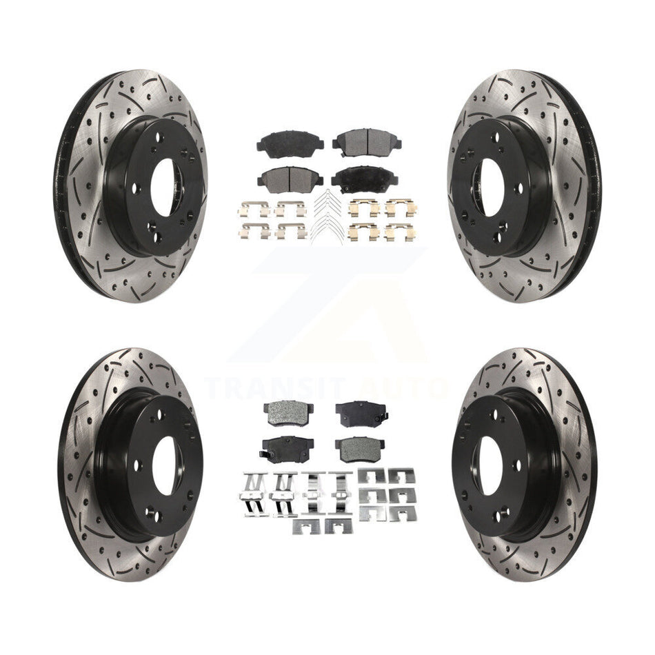 Front Rear Coated Drilled Slotted Disc Brake Rotors And Semi-Metallic Pads Kit For 2013-2015 Acura ILX 1.5L KDF-100374