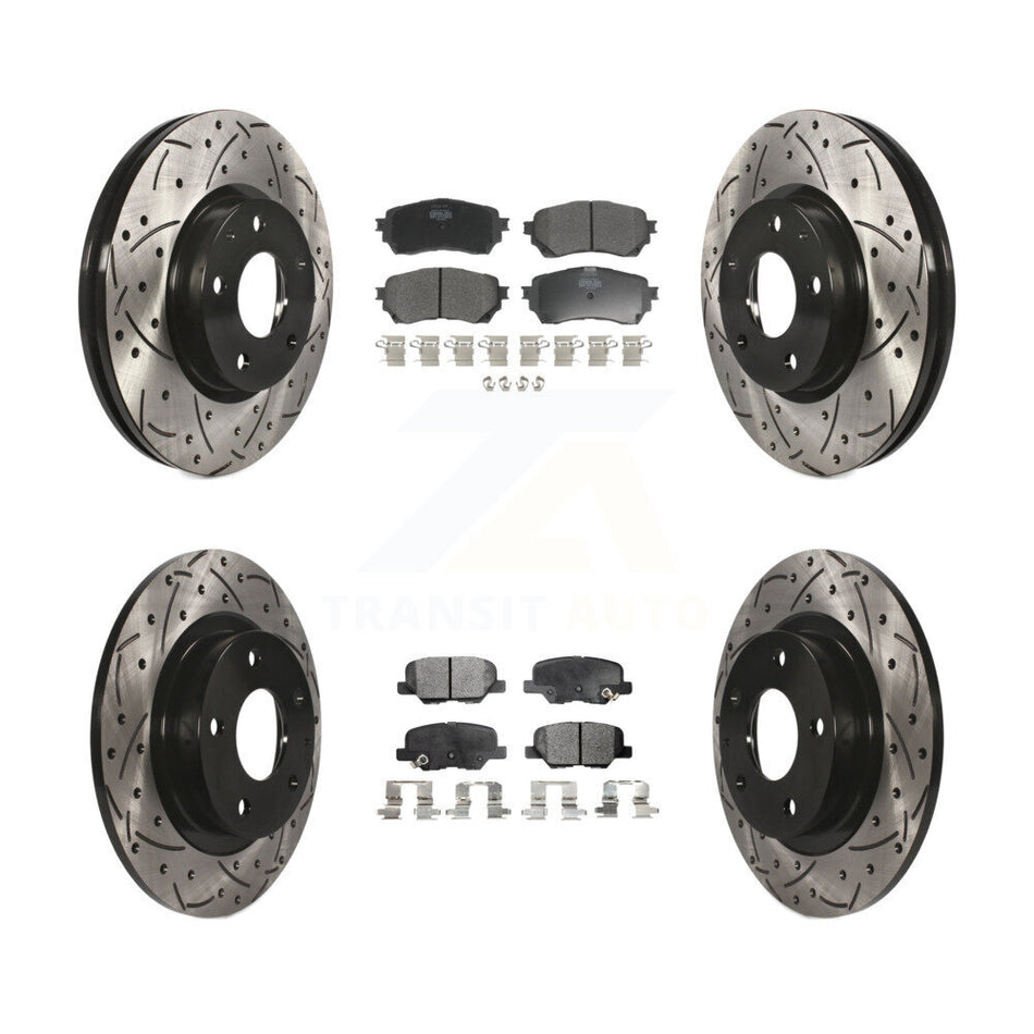Front Rear Coated Drilled Slotted Disc Brake Rotors And Semi-Metallic Pads Kit For Mazda 6 KDF-100378