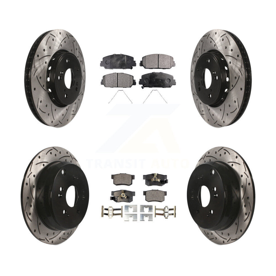 Front Rear Coated Drilled Slotted Disc Brake Rotors And Semi-Metallic Pads Kit For 2013-2018 Acura RDX KDF-100379