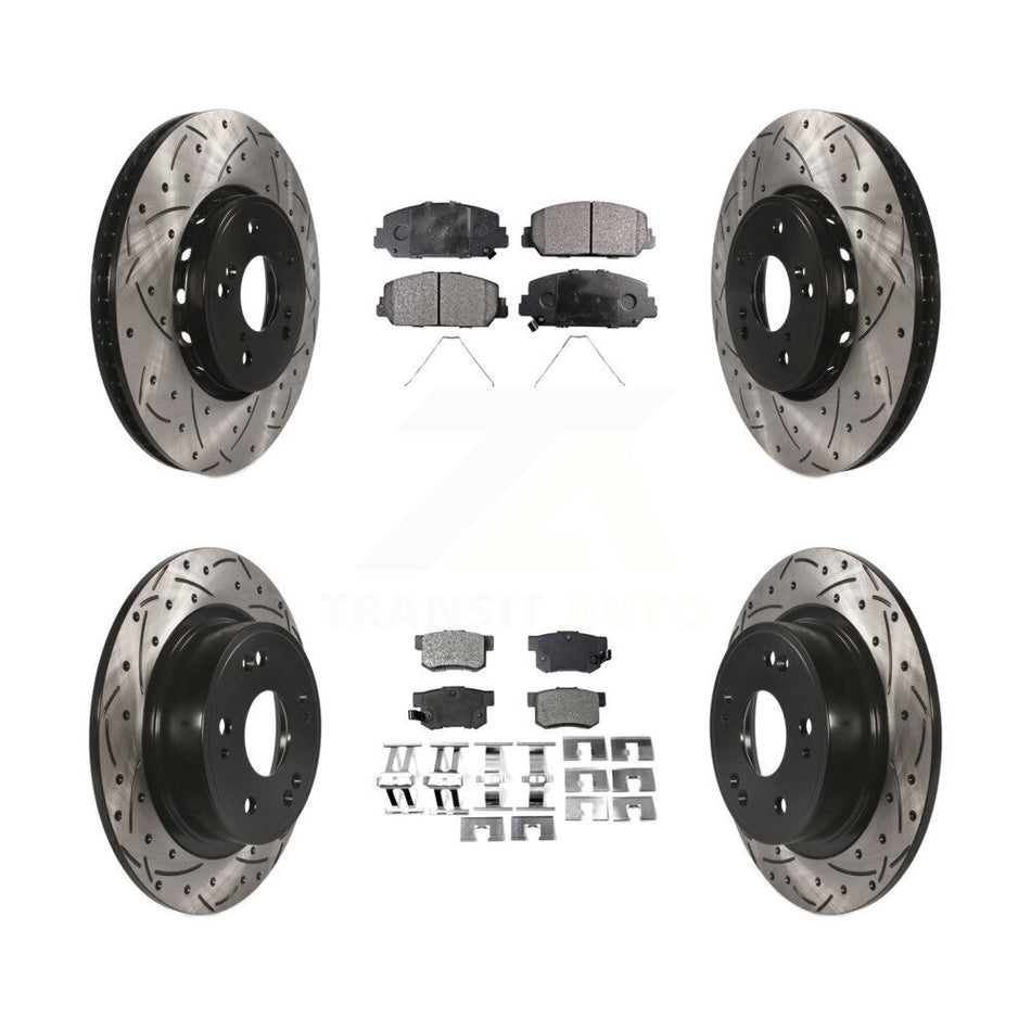 Front Rear Coated Drilled Slotted Disc Brake Rotors And Semi-Metallic Pads Kit For 2016 Acura ILX KDF-100380