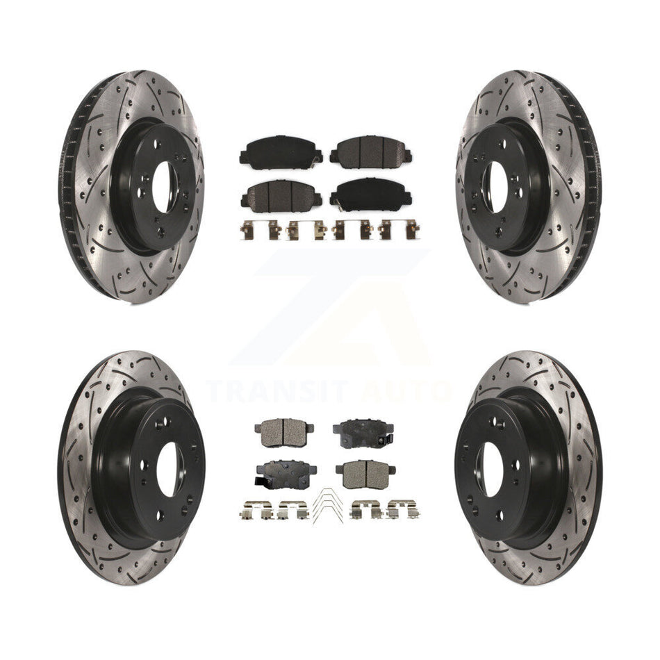 Front Rear Coated Drilled Slotted Disc Brake Rotors And Semi-Metallic Pads Kit For Honda Accord KDF-100381