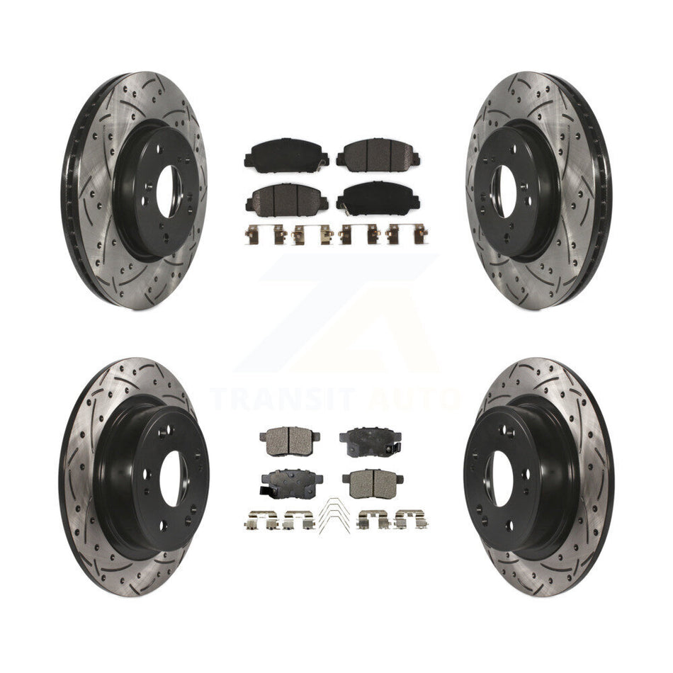 Front Rear Coated Drilled Slotted Disc Brake Rotors And Semi-Metallic Pads Kit For Honda Accord KDF-100384
