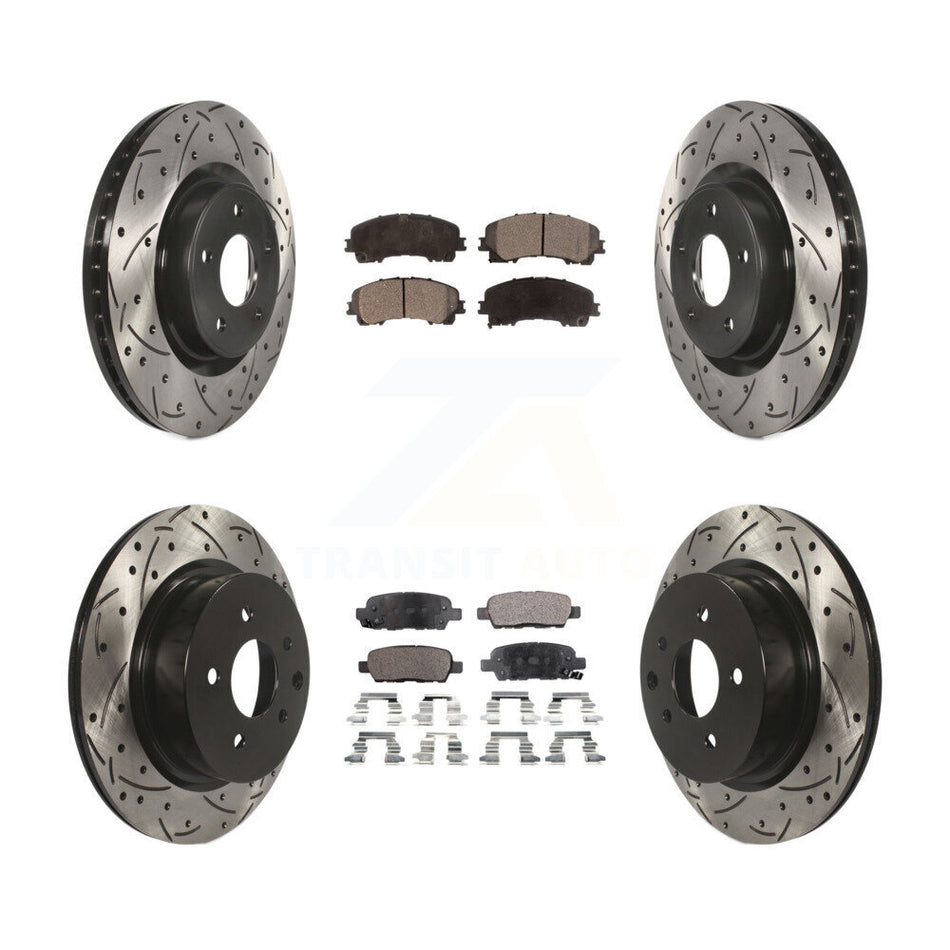 Front Rear Coated Drilled Slotted Disc Brake Rotors And Semi-Metallic Pads Kit For 2016-2017 INFINITI QX50 KDF-100388