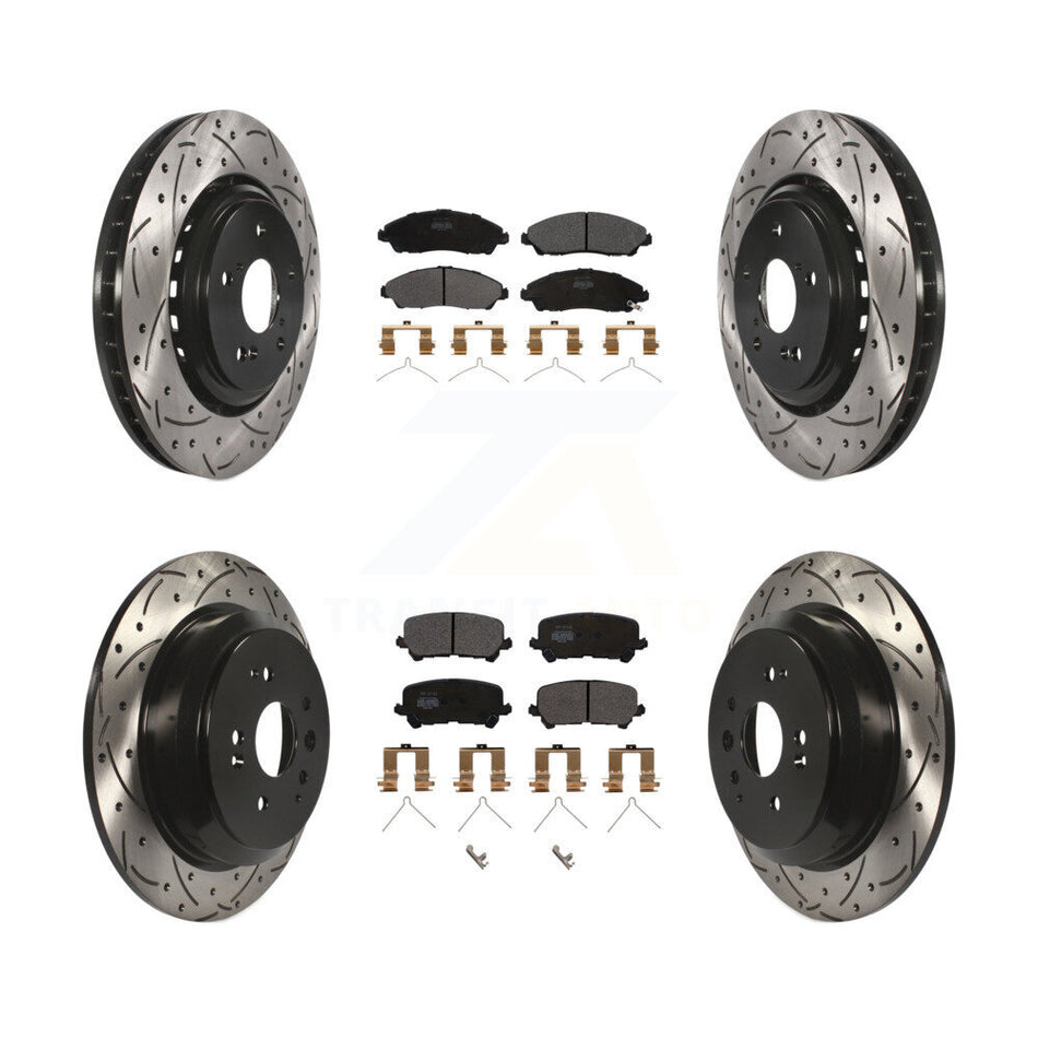 Front Rear Coated Drilled Slotted Disc Brake Rotors And Semi-Metallic Pads Kit For 2014-2016 Acura MDX KDF-100390