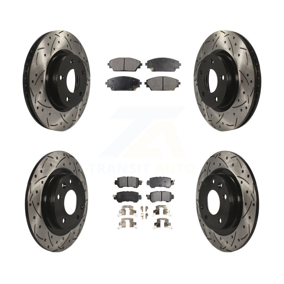 Front Rear Coated Drilled Slotted Disc Brake Rotors And Semi-Metallic Pads Kit For 2016-2018 Mazda CX-3 AWD KDF-100392