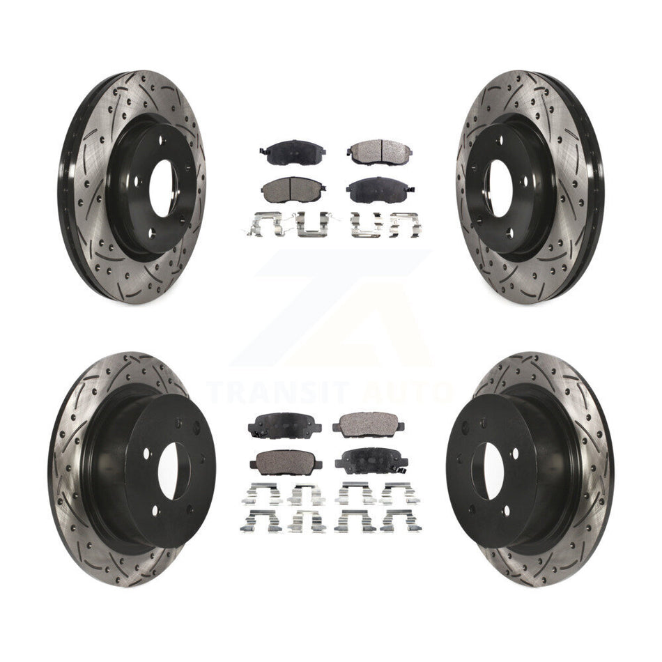 Front Rear Coated Drilled Slotted Disc Brake Rotors And Semi-Metallic Pads Kit For Nissan Sentra KDF-100394