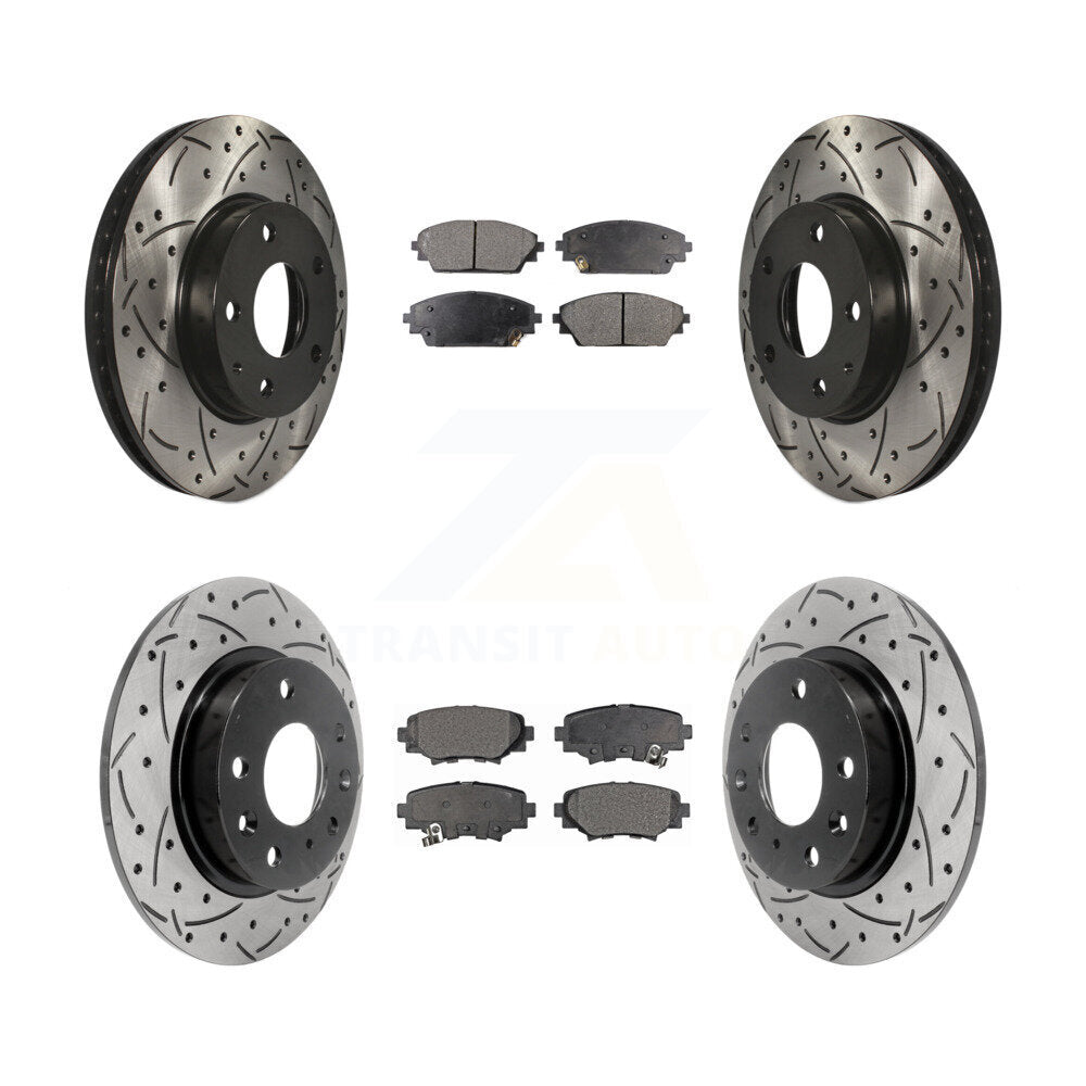 Front Rear Coated Drilled Slot Disc Brake Rotor & Semi-Metallic Pad Kit For Mazda 3 Sport KDF-100395