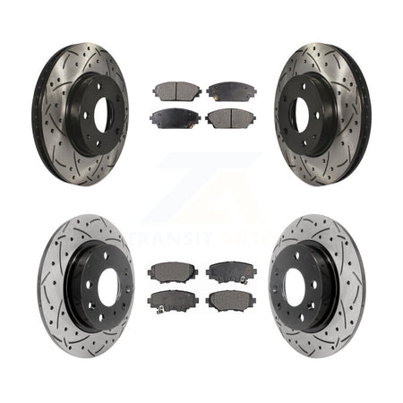 Front Rear Coated Drilled Slot Disc Brake Rotor & Semi-Metallic Pad Kit For Mazda 3 Sport KDF-100395