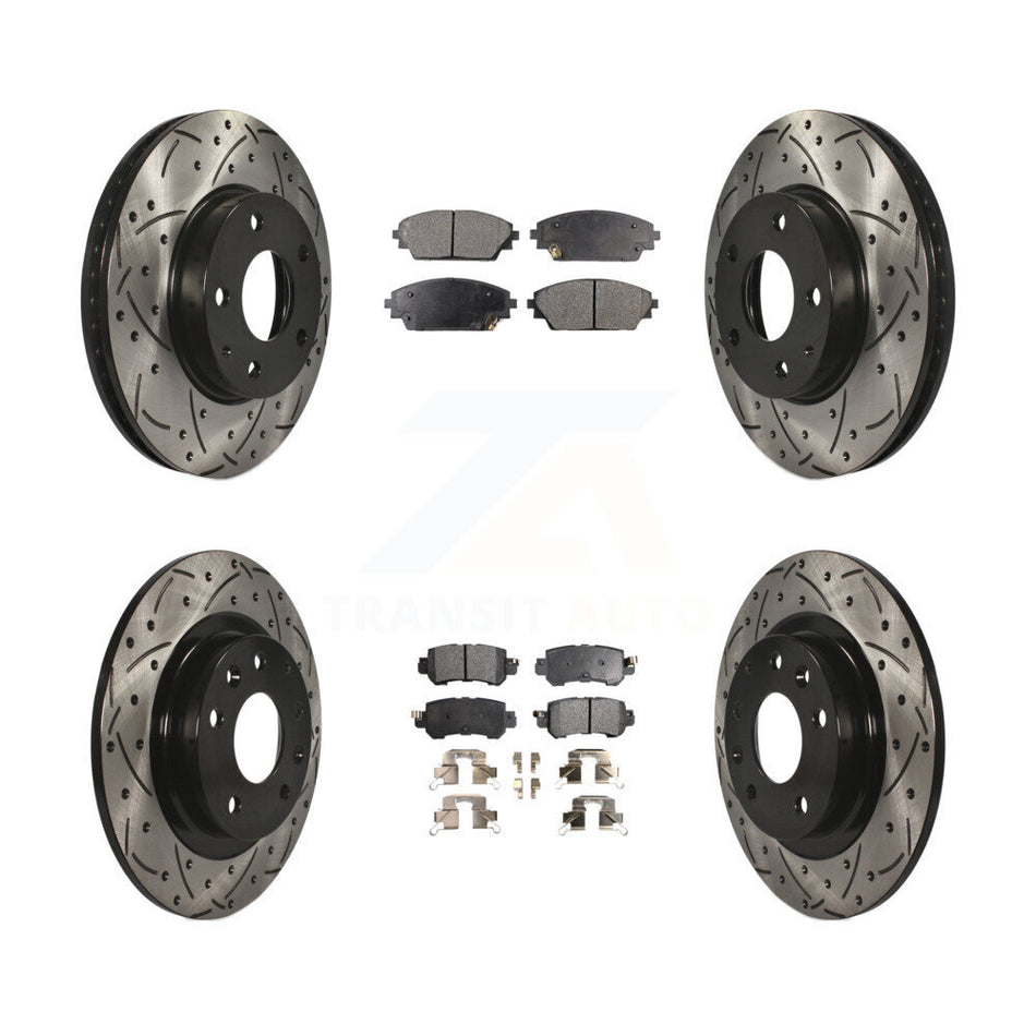 Front Rear Coated Drilled Slotted Disc Brake Rotors And Semi-Metallic Pads Kit For 2016-2018 Mazda CX-3 FWD KDF-100396
