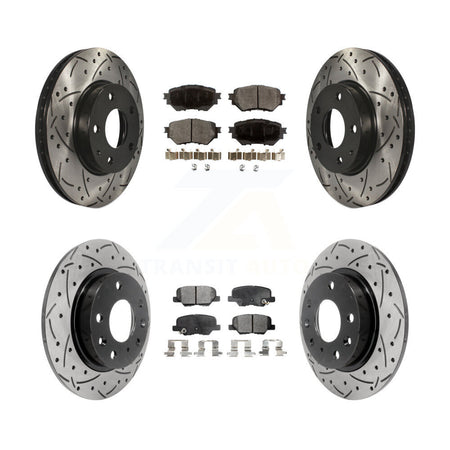 Front Rear Coated Drilled Slot Disc Brake Rotor & Semi-Metallic Pad Kit For Mazda 3 Sport KDF-100397