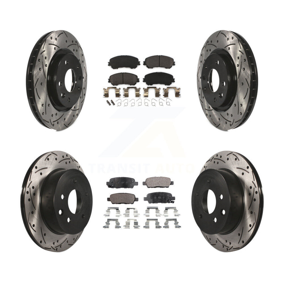 Front Rear Coated Drilled Slotted Disc Brake Rotors And Semi-Metallic Pads Kit For Nissan Rogue Sport Qashqai KDF-100400