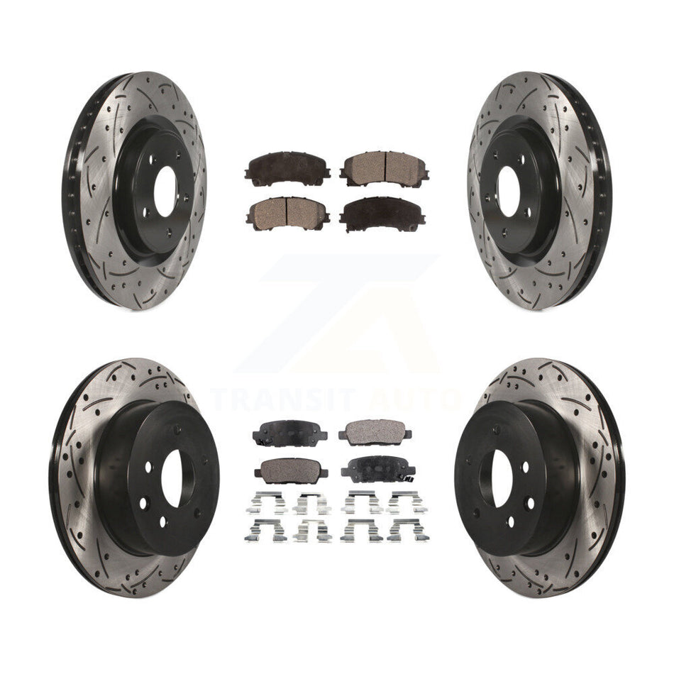 Front Rear Coated Drilled Slotted Disc Brake Rotors And Semi-Metallic Pads Kit For Nissan Rogue KDF-100401