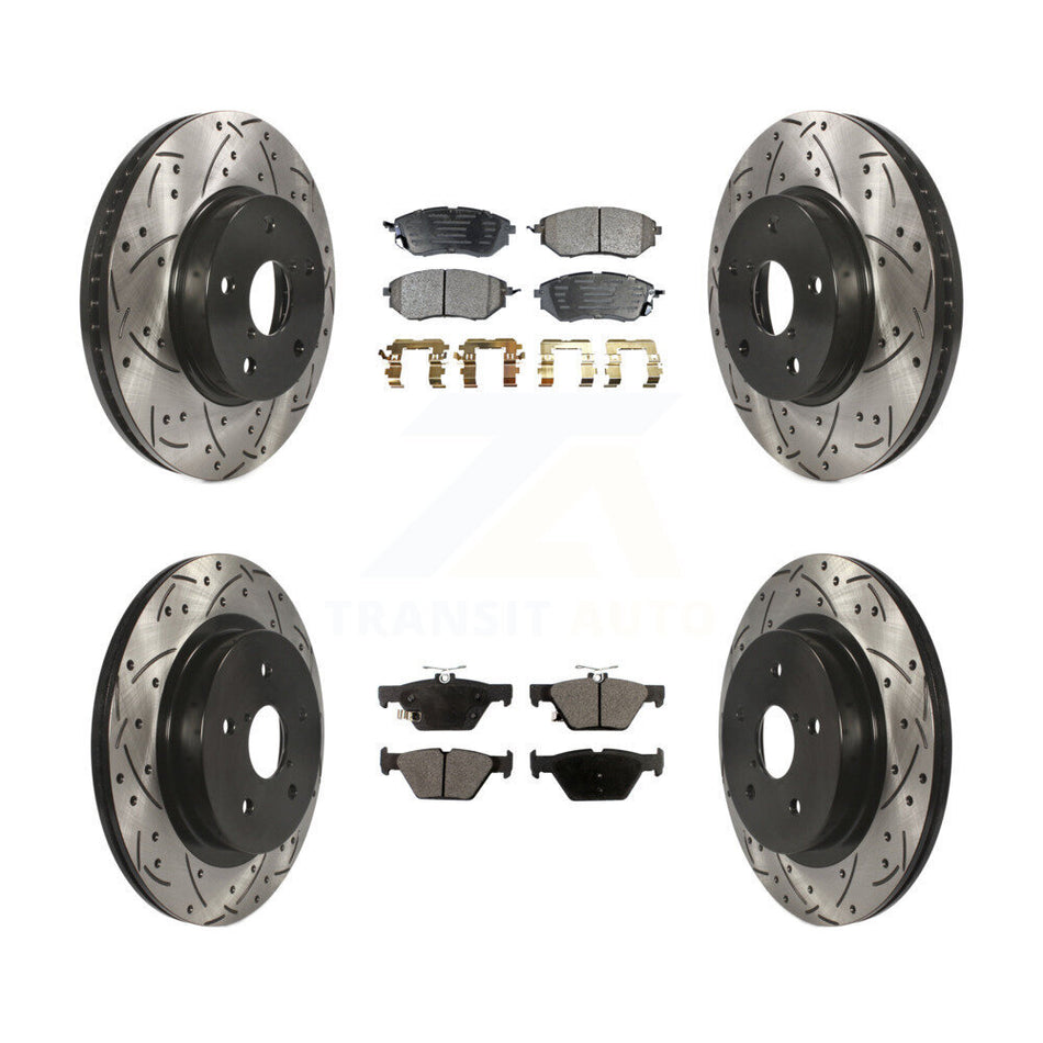 Front Rear Coated Drilled Slotted Disc Brake Rotors And Semi-Metallic Pads Kit For 2015 Subaru Legacy 2.5L KDF-100403
