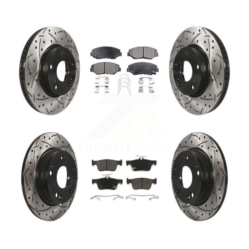 Front Rear Coated Drilled Slotted Disc Brake Rotors And Semi-Metallic Pads Kit For Honda Civic KDF-100405