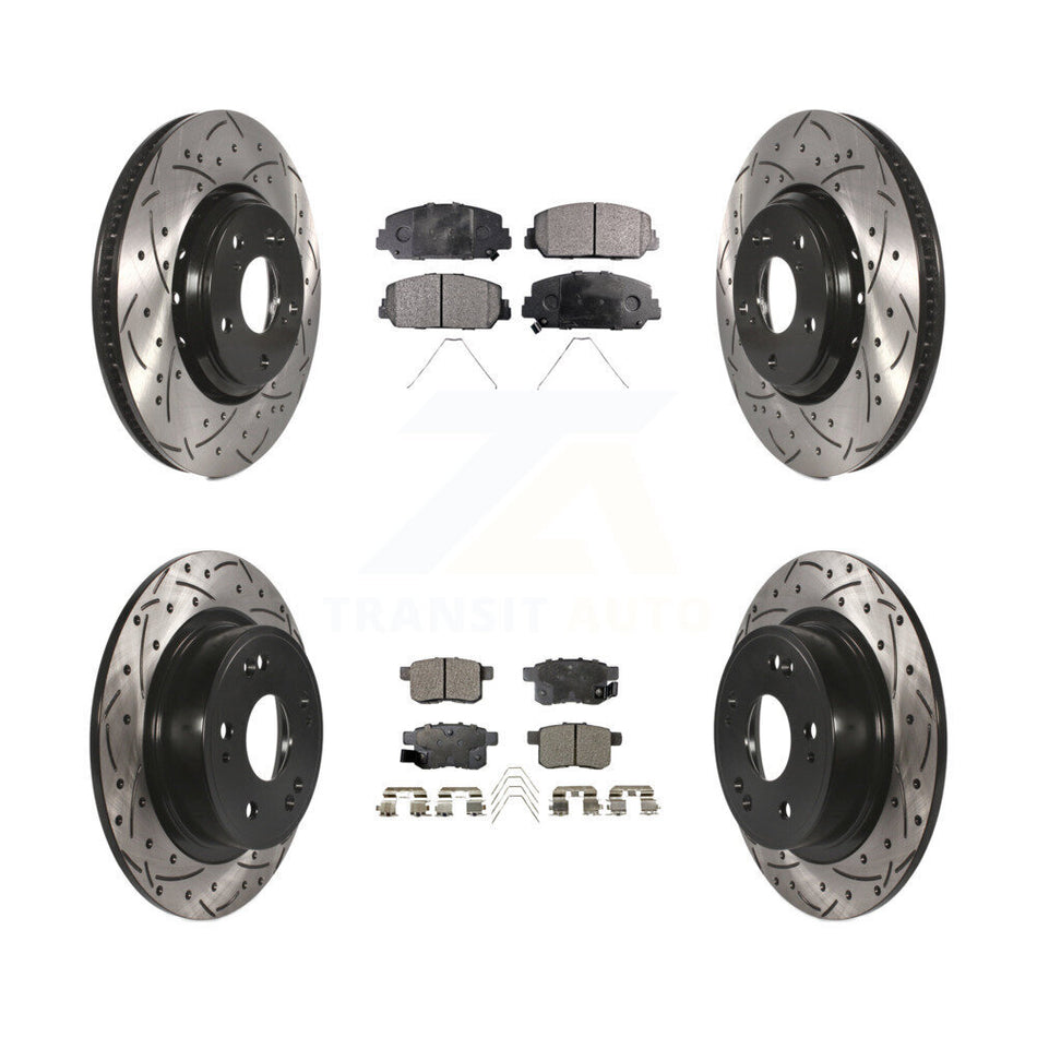 Front Rear Coated Drilled Slotted Disc Brake Rotors And Semi-Metallic Pads Kit For Honda Accord KDF-100407