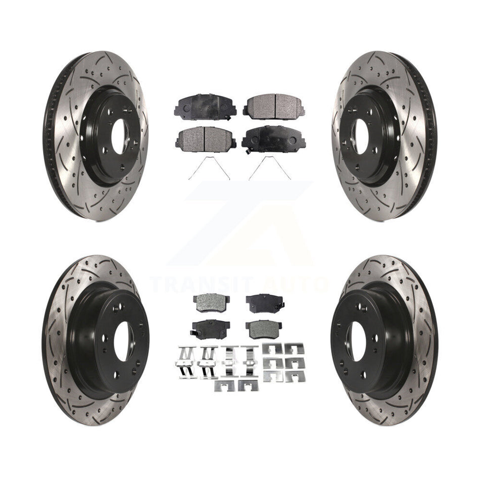 Front Rear Coated Drilled Slotted Disc Brake Rotors And Semi-Metallic Pads Kit For 2017-2022 Acura ILX KDF-100408