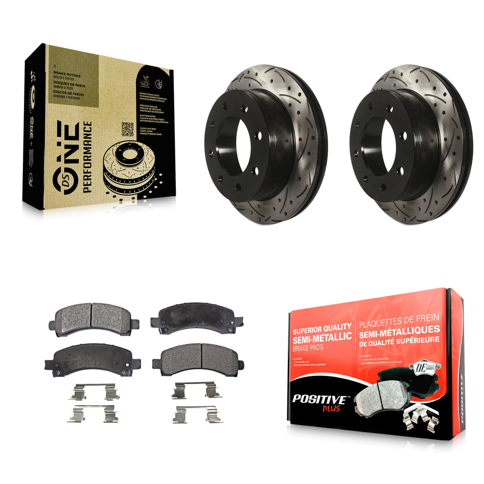 Rear Coated Drilled Slotted Disc Brake Rotors And Semi-Metallic Pads Kit For Chevrolet Express 3500 2500 GMC Savana KDF-100414