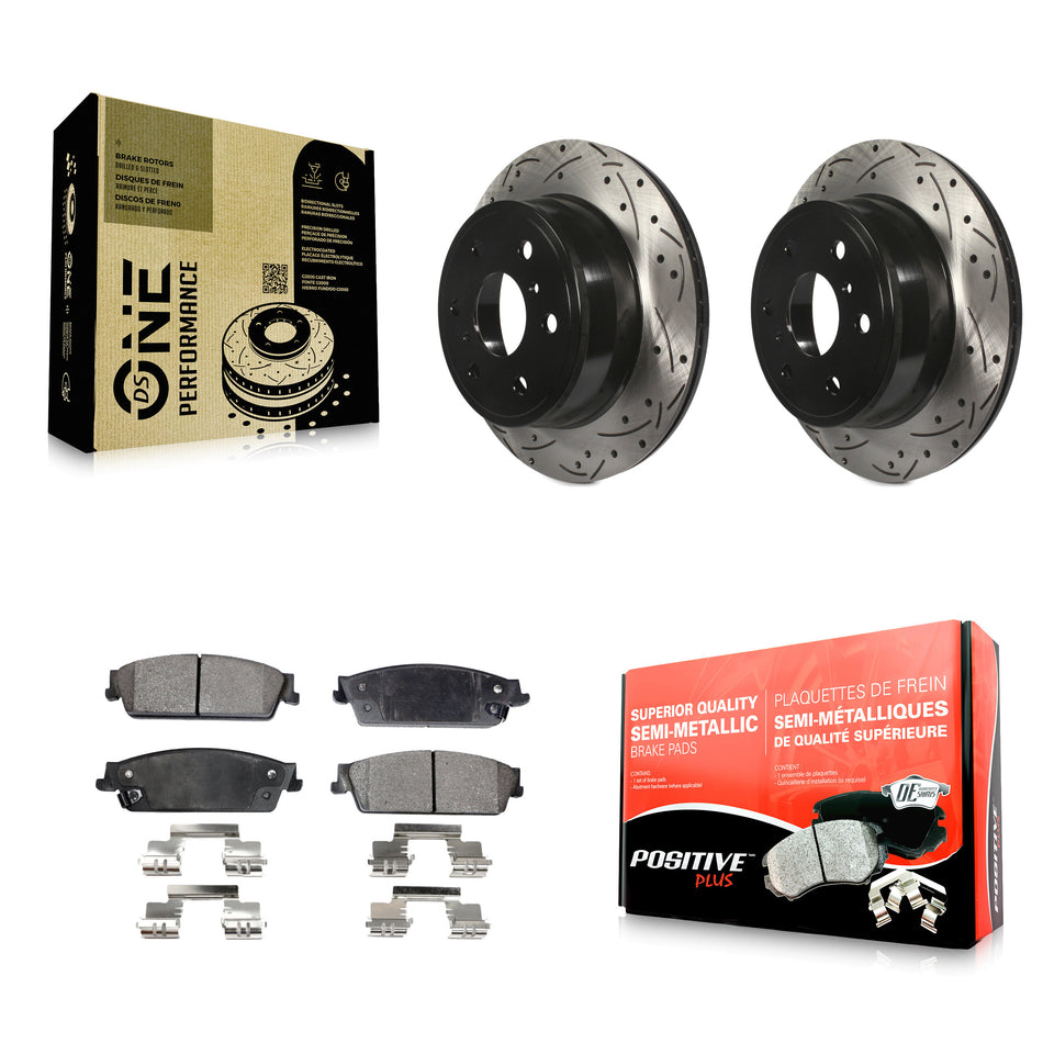 Rear Coated Drilled Slotted Disc Brake Rotors And Semi-Metallic Pads Kit For Chevrolet Silverado 1500 GMC Sierra Tahoe Suburban Yukon Cadillac XL Avalanche Escalade ESV EXT KDF-100415