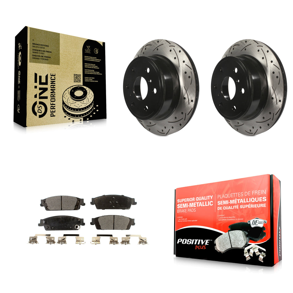 Rear Coated Drilled Slotted Disc Brake Rotors And Semi-Metallic Pads Kit For Chevrolet Silverado 1500 GMC Sierra Tahoe Suburban Yukon Cadillac XL Escalade ESV LD Limited KDF-100416