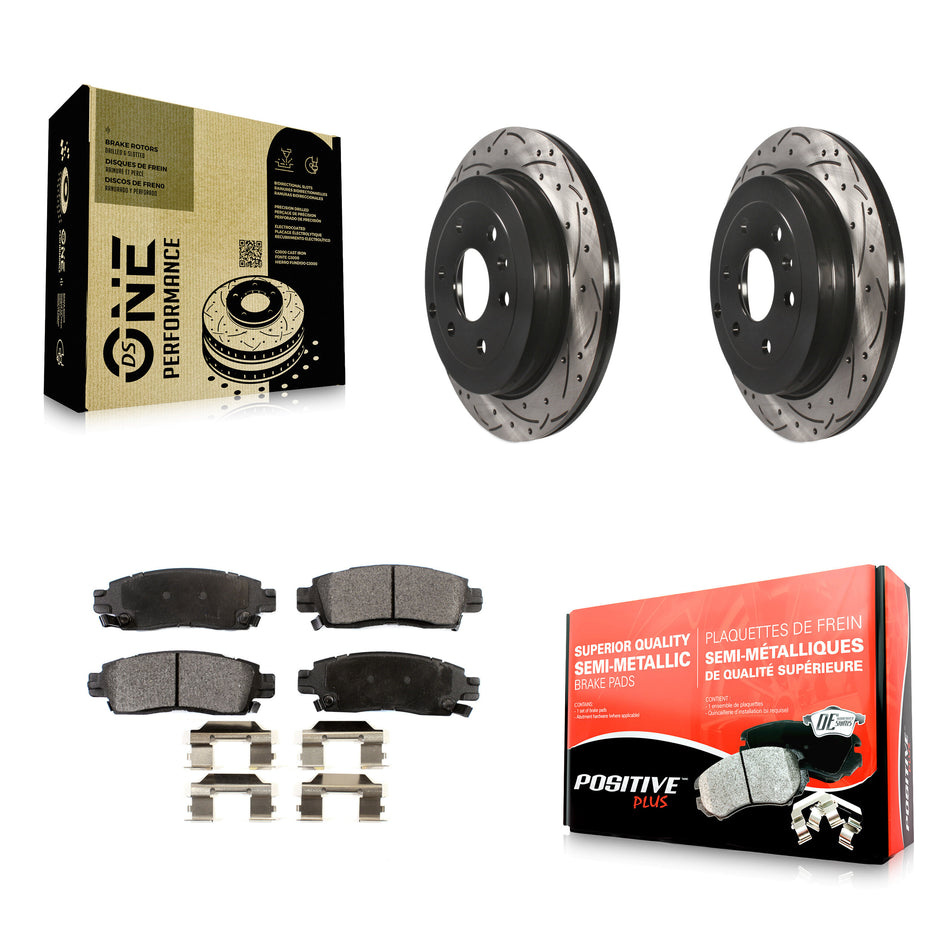 Rear Coated Drilled Slotted Disc Brake Rotors And Semi-Metallic Pads Kit For Chevrolet Traverse GMC Acadia Buick Enclave Saturn Outlook Limited KDF-100417
