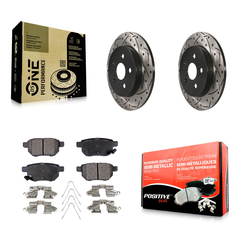 Rear Coated Drilled Slotted Disc Brake Rotors And Semi-Metallic Pads Kit For Toyota Corolla Prius Matrix Prime Pontiac Vibe Lexus CT200h Plug-In KDF-100418