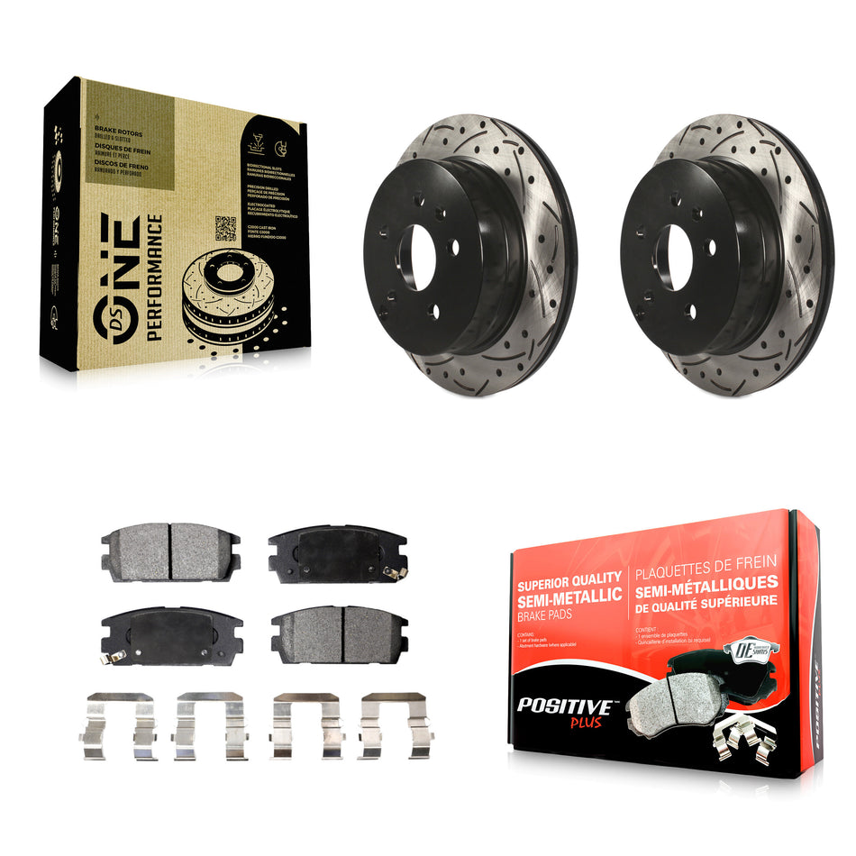 Rear Coated Drilled Slotted Disc Brake Rotors And Semi-Metallic Pads Kit For 2010-2017 Chevrolet Equinox GMC Terrain KDF-100422