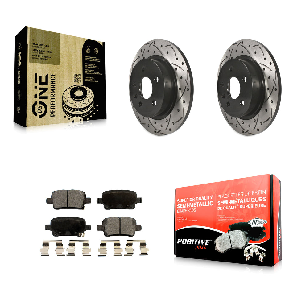 Rear Coated Drilled Slotted Disc Brake Rotors And Semi-Metallic Pads Kit For 2016 Chevrolet Cruze With 268mm Diameter Rotor KDF-100424