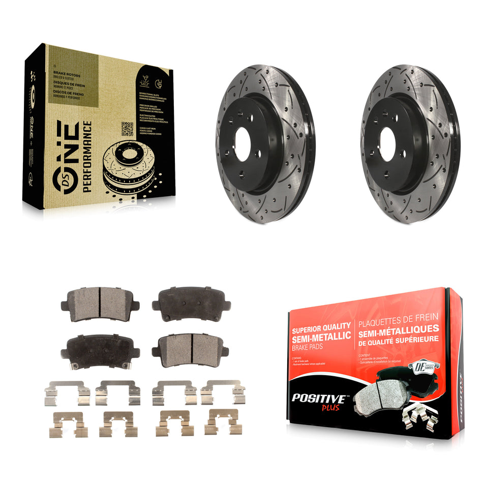 Rear Coated Drilled Slotted Disc Brake Rotors And Semi-Metallic Pads Kit For Chevrolet Malibu Buick Impala LaCrosse Regal Cadillac XTS Limited Saab 9-5 Allure KDF-100425