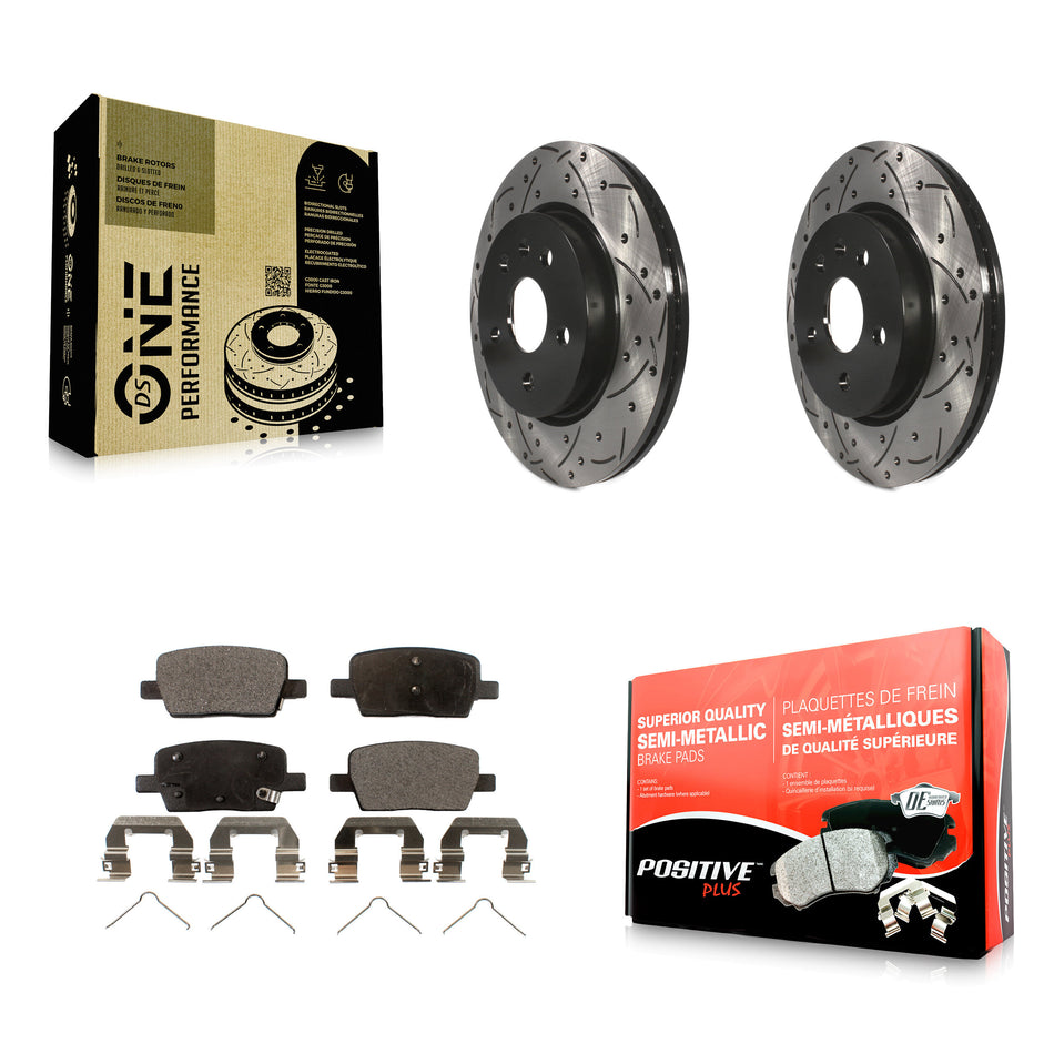 Rear Coated Drilled Slotted Disc Brake Rotors And Semi-Metallic Pads Kit For Chevrolet Camaro Cadillac CT6 KDF-100426