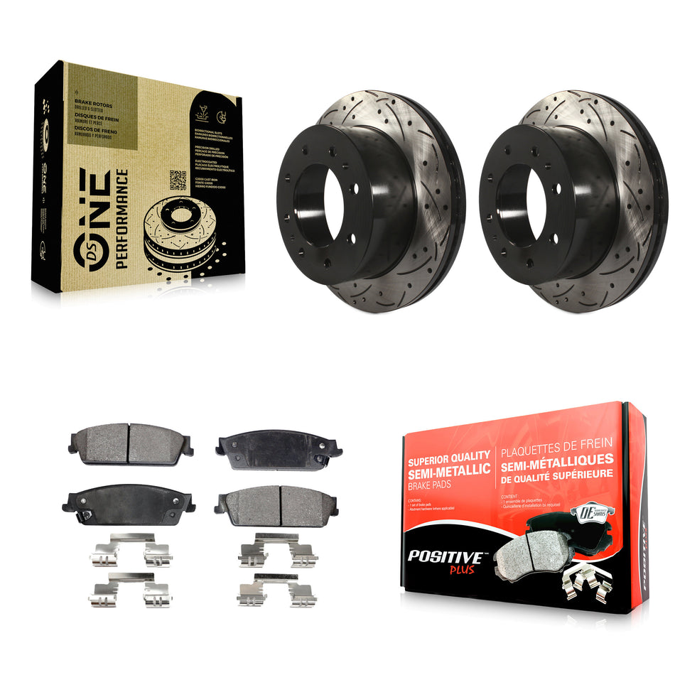 Rear Coated Drilled Slotted Disc Brake Rotors And Semi-Metallic Pads Kit For 2011 Chevrolet Silverado 1500 Hybrid KDF-100427