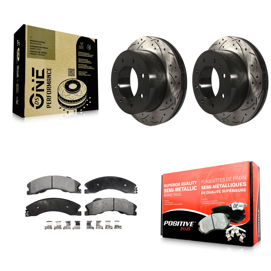 Rear Coated Drilled Slotted Disc Brake Rotors And Semi-Metallic Pads Kit For Chevrolet Silverado 2500 HD GMC Sierra 3500 Suburban KDF-100428