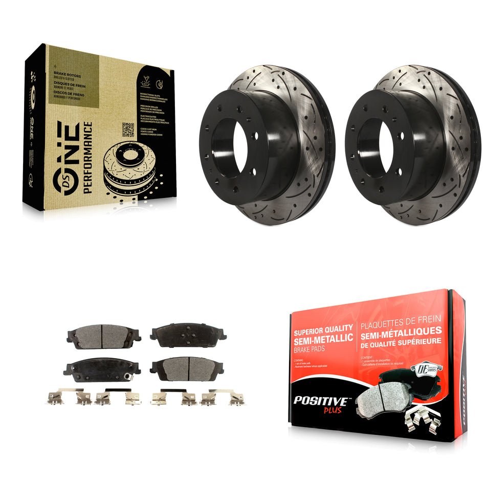 Rear Coated Drilled Slotted Disc Brake Rotors And Semi-Metallic Pads Kit For Chevrolet Suburban KDF-100429