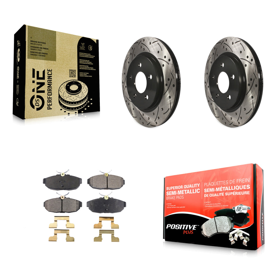 Rear Coated Drilled Slotted Disc Brake Rotors And Semi-Metallic Pads Kit For Ford Mustang KDF-100433