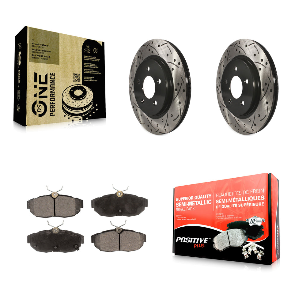 Rear Coated Drilled Slotted Disc Brake Rotors And Semi-Metallic Pads Kit For Ford Mustang KDF-100434