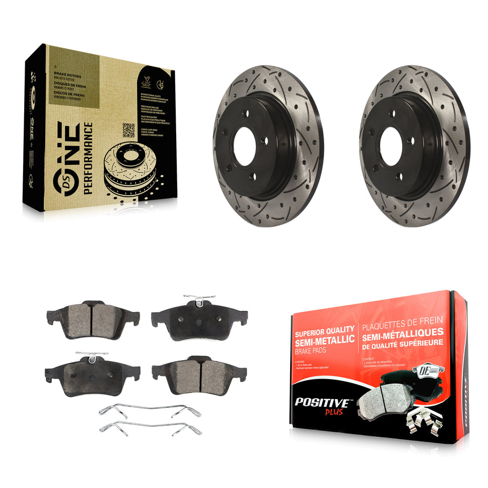 Rear Coated Drilled Slotted Disc Brake Rotors And Semi-Metallic Pads Kit For Ford Focus KDF-100445