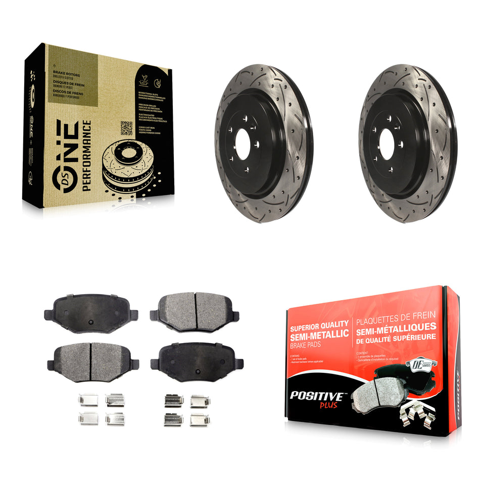 Rear Coated Drilled Slotted Disc Brake Rotors And Semi-Metallic Pads Kit For Ford Explorer Police Interceptor Utility Lincoln MKS Flex Taurus MKT KDF-100448