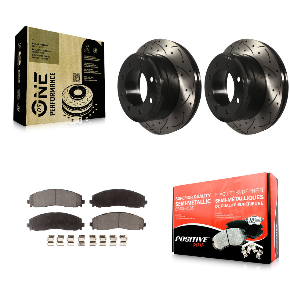 Rear Coated Drilled Slotted Disc Brake Rotors And Semi-Metallic Pads Kit For Ford F-250 Super Duty F-350 KDF-100453