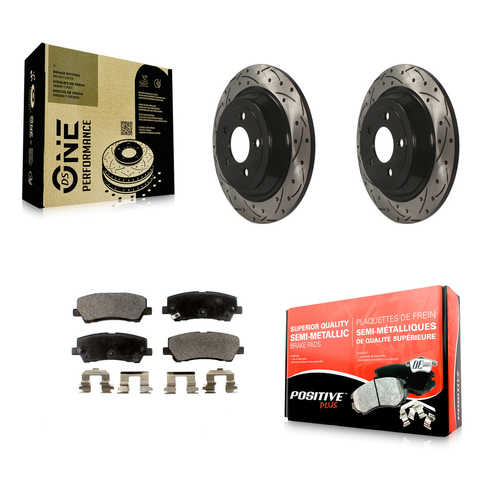 Rear Coated Drilled Slotted Disc Brake Rotors And Semi-Metallic Pads Kit For Ford Mustang KDF-100454