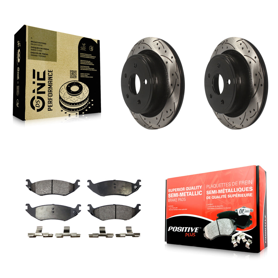 Rear Coated Drilled Slotted Disc Brake Rotors And Semi-Metallic Pads Kit For Dodge Ram 1500 KDF-100455