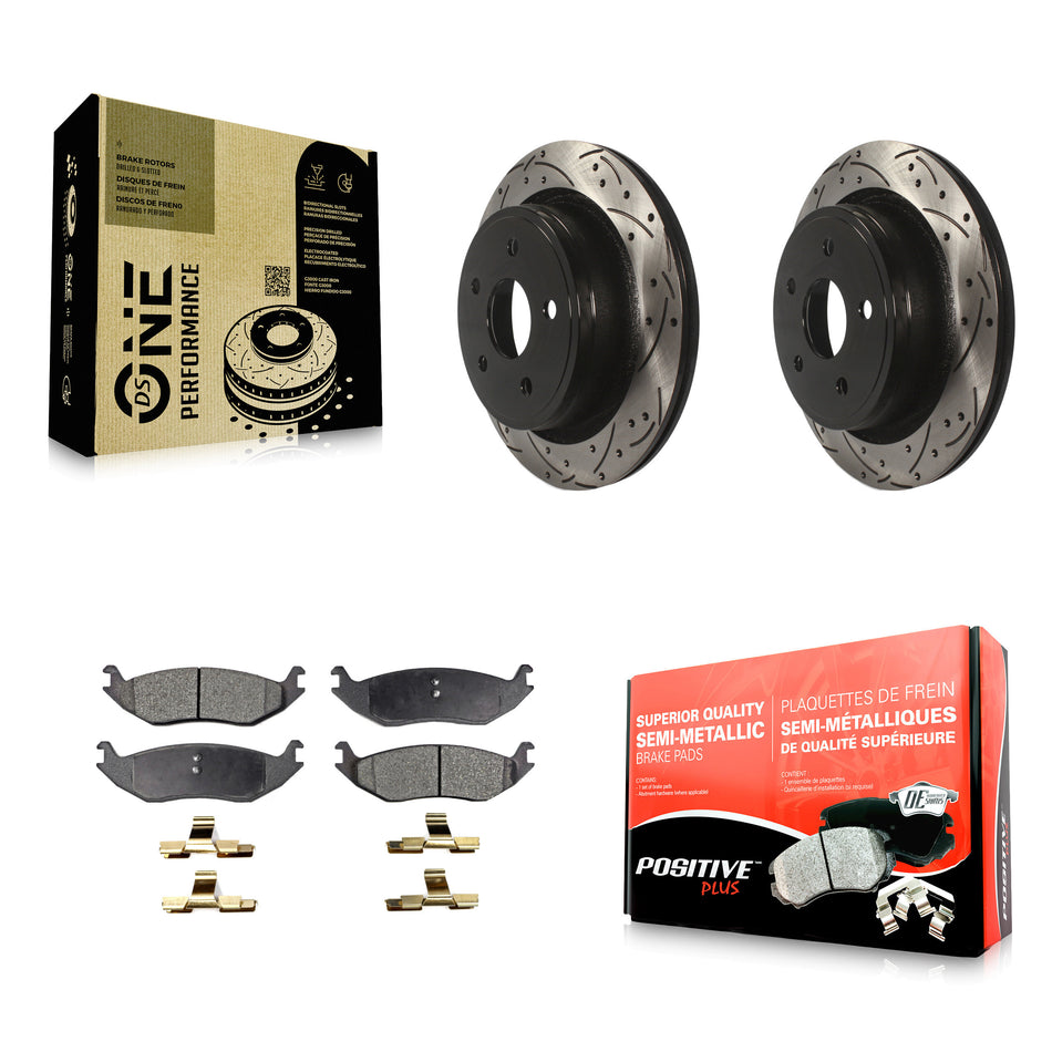Rear Coated Drilled Slotted Disc Brake Rotors And Semi-Metallic Pads Kit For Ram 1500 Dodge Durango Classic Chrysler Aspen KDF-100456