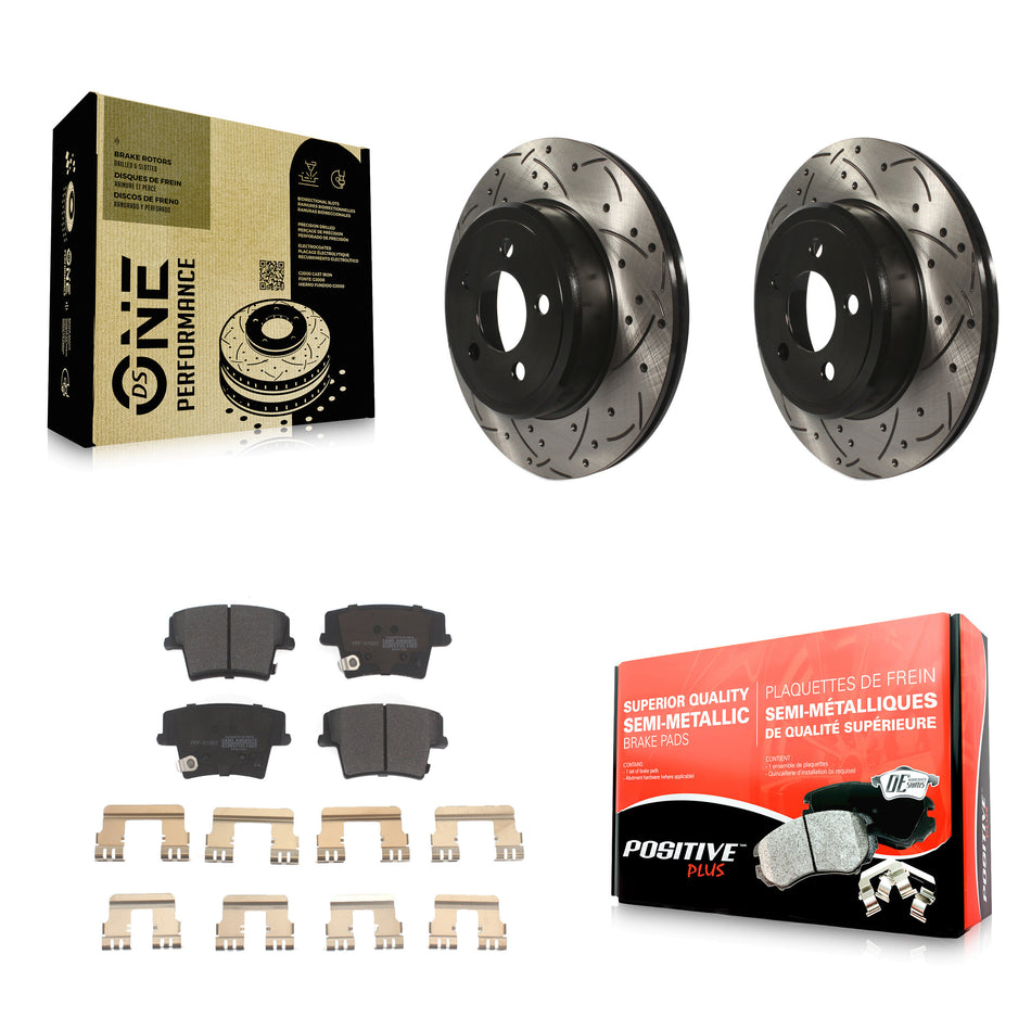 Rear Coated Drilled Slotted Disc Brake Rotors And Semi-Metallic Pads Kit For Dodge Charger Chrysler 300 Challenger Magnum KDF-100458