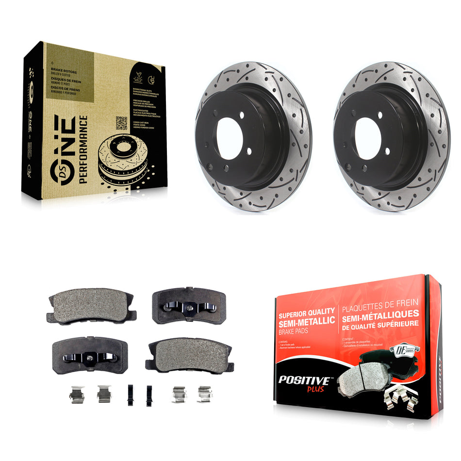 Rear Coated Drilled Slotted Disc Brake Rotor & Semi-Metallic Pad Kit For Jeep Patriot Dodge Chrysler Compass Avenger 200 Mitsubishi Sebring Lancer Caliber Outlander Sport RVR KDF-100463