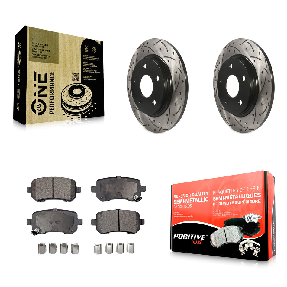 Rear Coated Drilled Slotted Disc Brake Rotors And Semi-Metallic Pads Kit For Dodge Grand Caravan Chrysler Town & Country Journey Volkswagen Routan Ram C/V KDF-100464