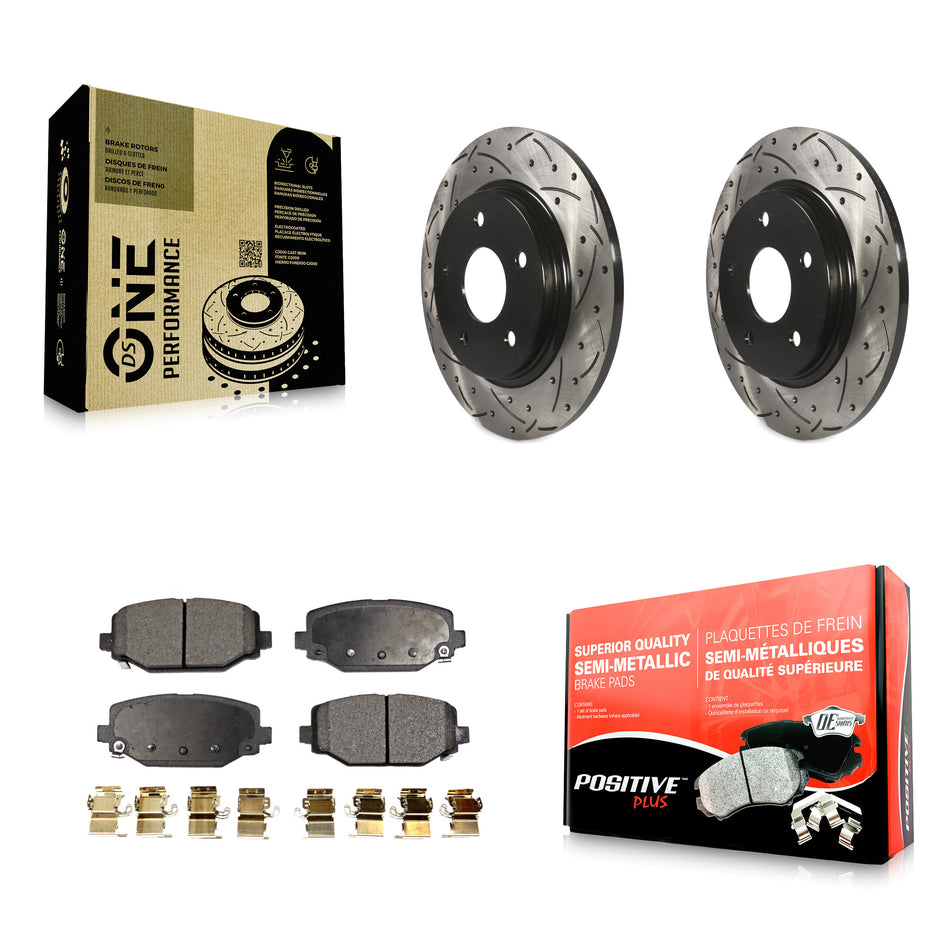Rear Coated Drilled Slotted Disc Brake Rotors And Semi-Metallic Pads Kit For 2017-2018 Dodge Grand Caravan With Single Piston Front Caliper KDF-100465