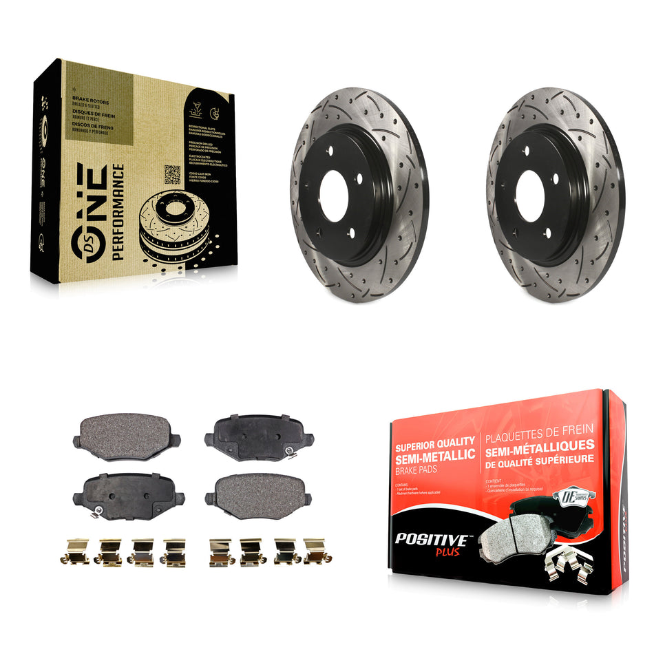 Rear Coated Drilled Slotted Disc Brake Rotors And Semi-Metallic Pads Kit For Dodge Grand Caravan Chrysler Town & Country Journey Ram C/V Volkswagen Routan KDF-100466