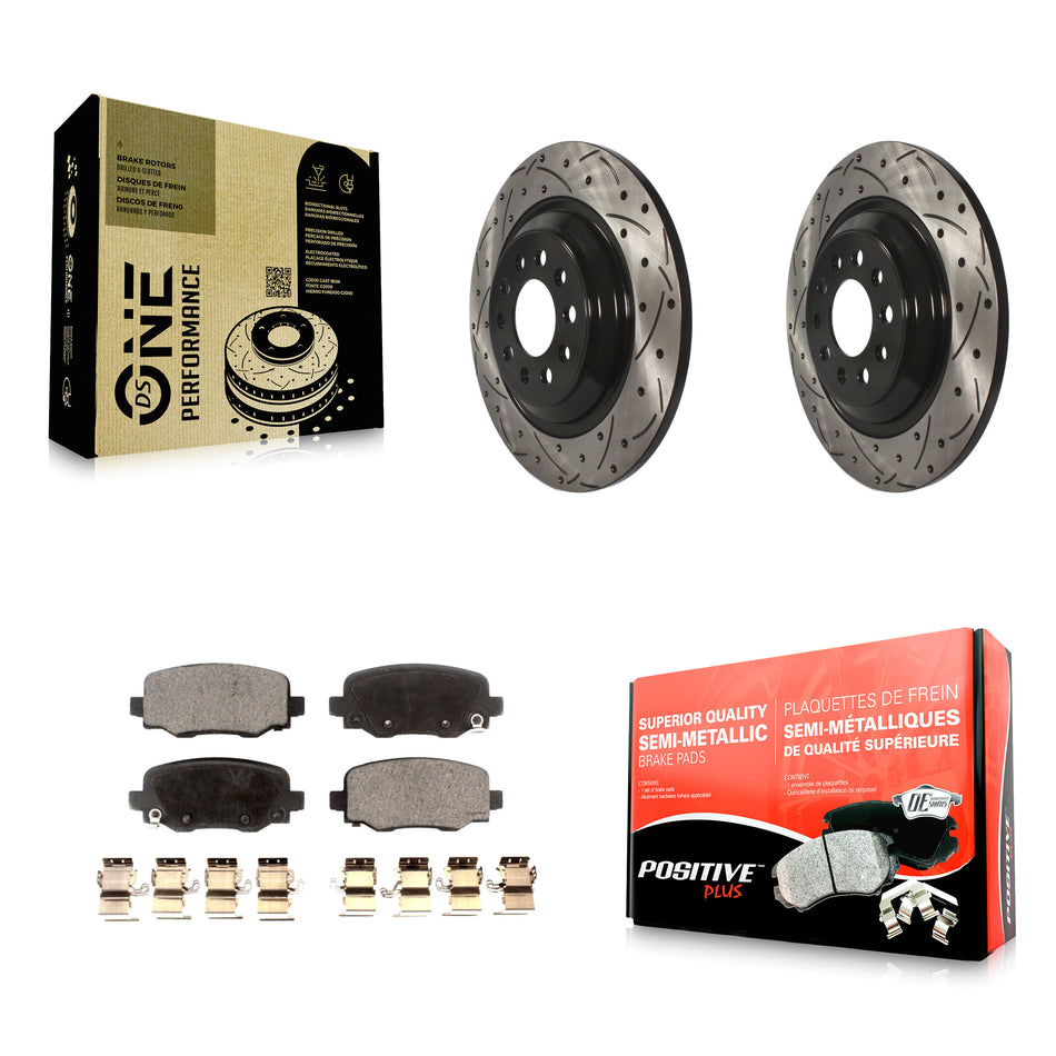 Rear Coated Drilled Slotted Disc Brake Rotors And Semi-Metallic Pads Kit For 2014-2021 Jeep Cherokee With Dual Piston Front Caliper KDF-100473