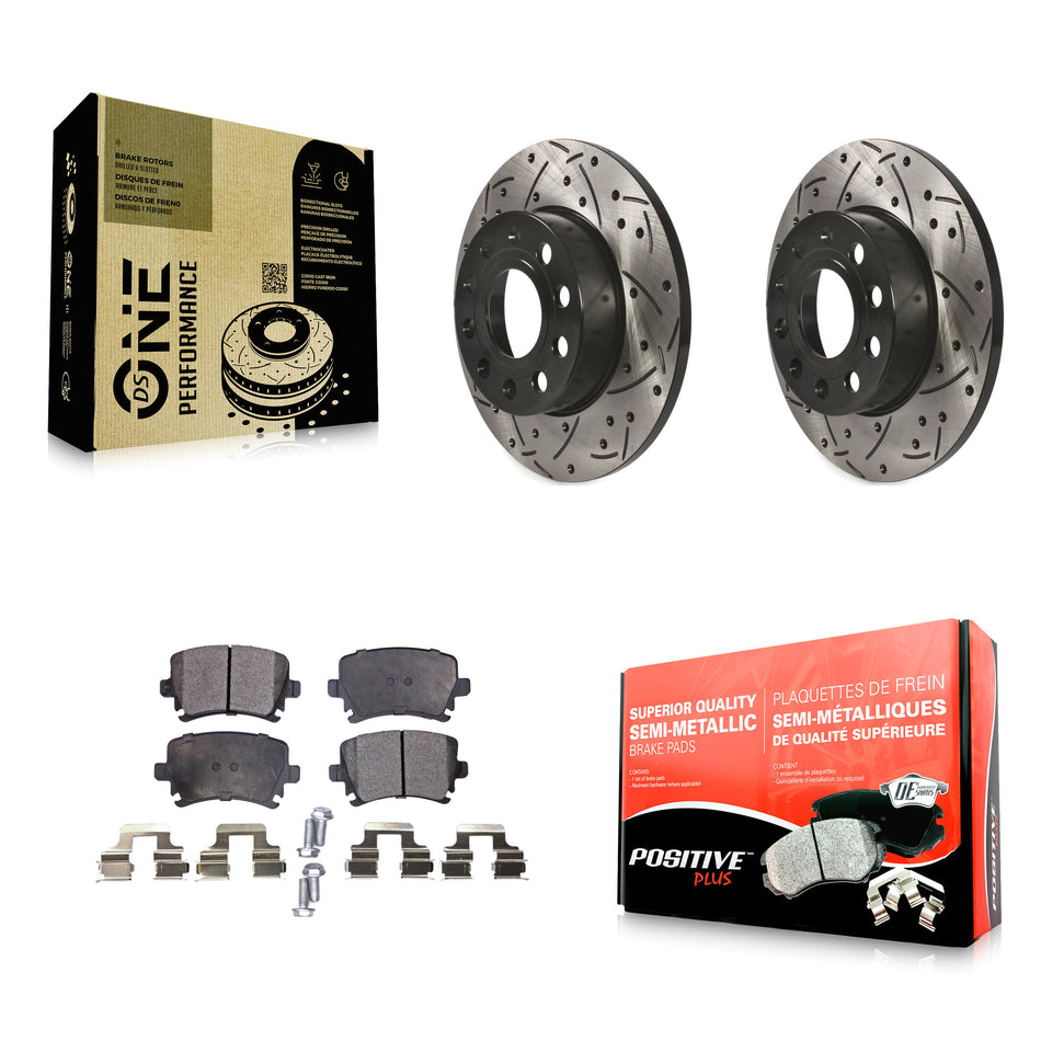 Rear Coated Drilled Slotted Disc Brake Rotors And Semi-Metallic Pads Kit For Volkswagen Jetta Rabbit Audi A3 Quattro KDF-100483