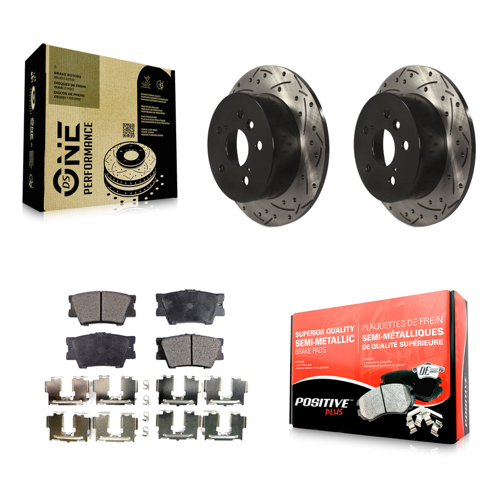Rear Coated Drilled Slotted Disc Brake Rotors And Semi-Metallic Pads Kit For Toyota Camry Lexus ES350 Avalon KDF-100485